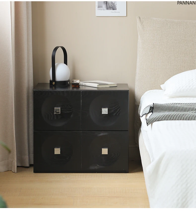 

Solid wood bedside table Carmen cabinet Middle ancient black small high-end light luxury simple drawer storage cabinet