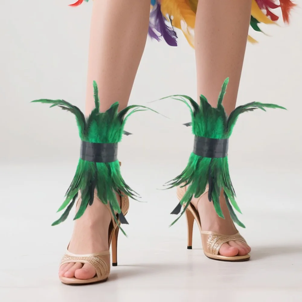 

Декоративные эластичные манжеты на ноги с перьями, модные панк-манжеты с перьями, готические манжеты для ботинок, карнавальные аксессуары