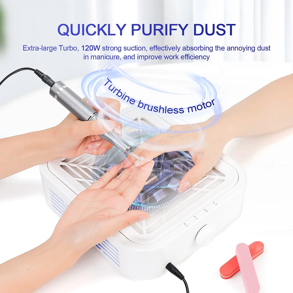 Professional Brushless Turbo Nail Dust Collector Strong Suction Vacuum Cleaner for Nails Dust Nail Table Manicure Exhaust Fan