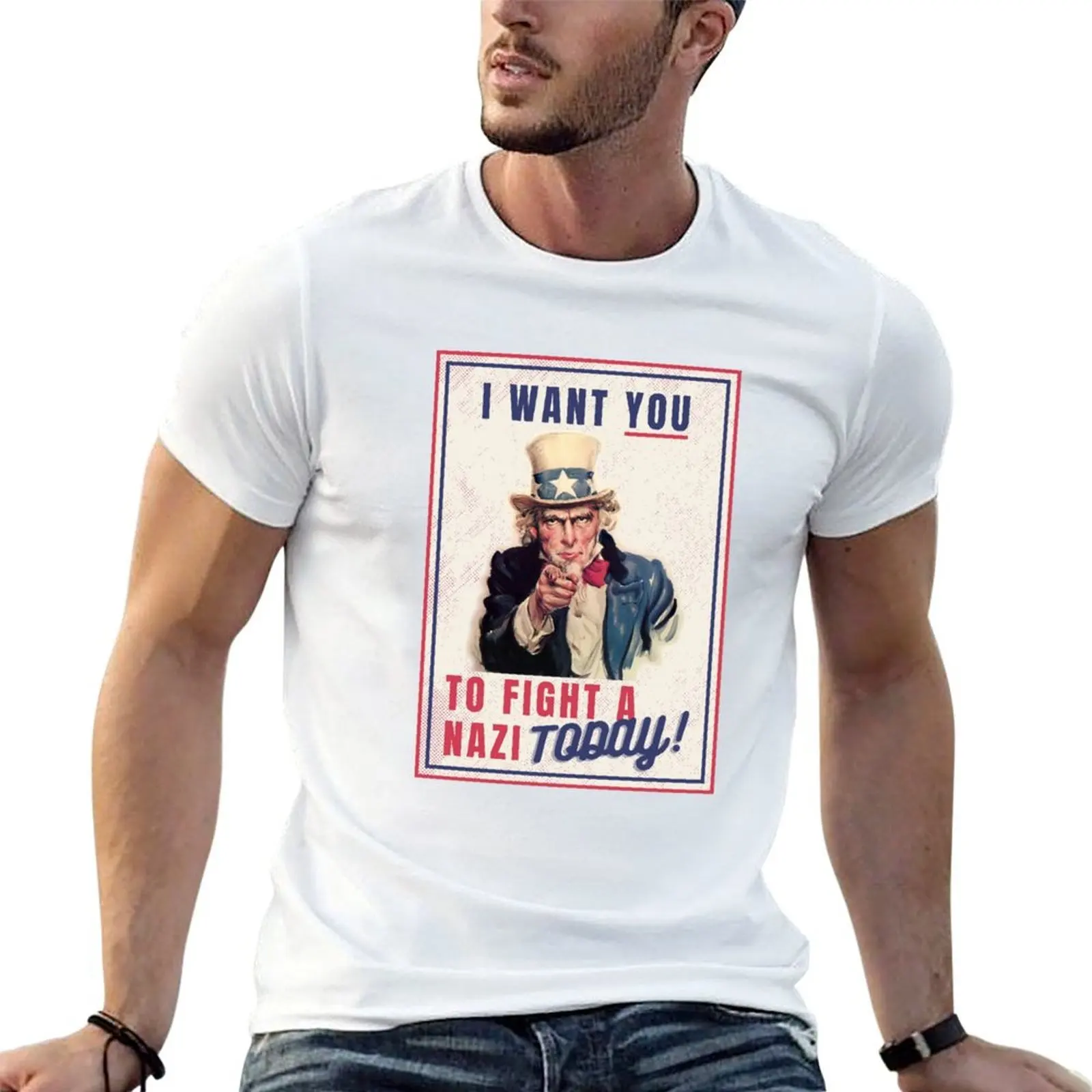 Uncle Sam: I Want You to Fight a N*zi Today T-Shirt Herren-Grafik-T-Shirt Herren-T-Shirt Designer-T-Shirt