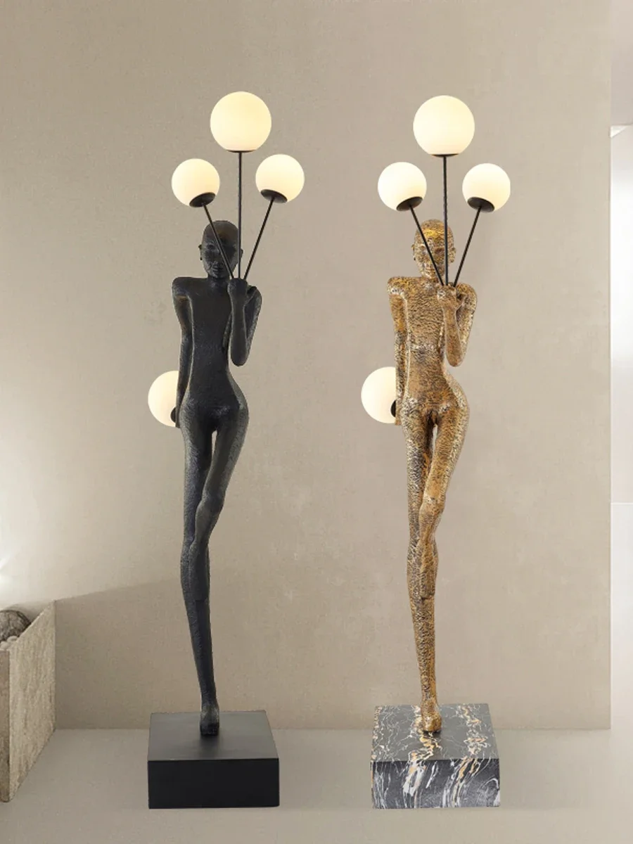 Modern creative fiberglass floor figure with lamp art ornament shopping mall large sculpture