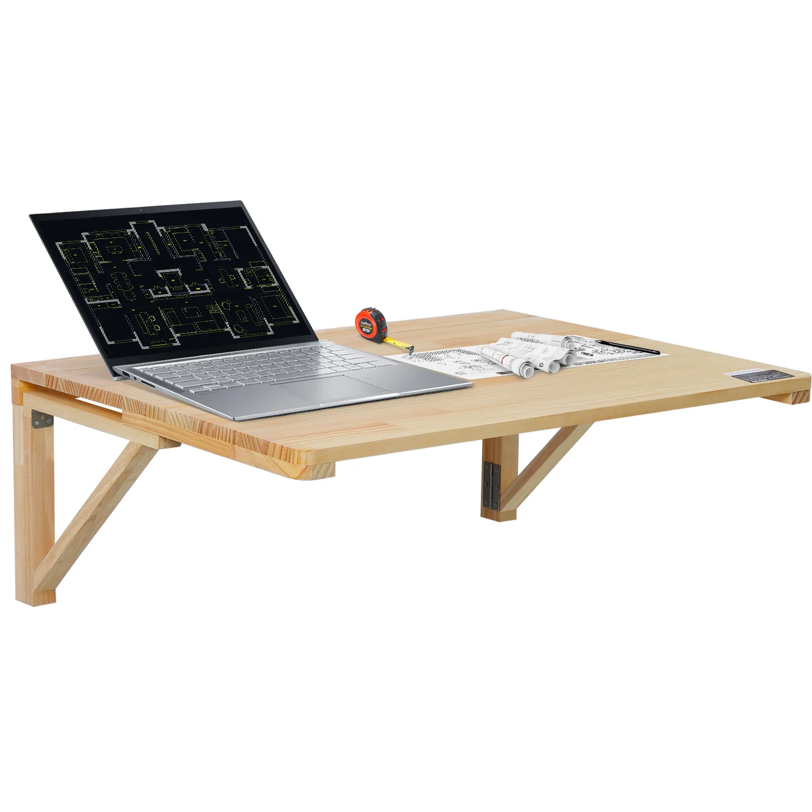 

SucceBuy Wall Mounted Folding Table Wooden Floating Desk with Shelf Bracket Drop Leaf for Home Office Kitchen Bar Space-Saving