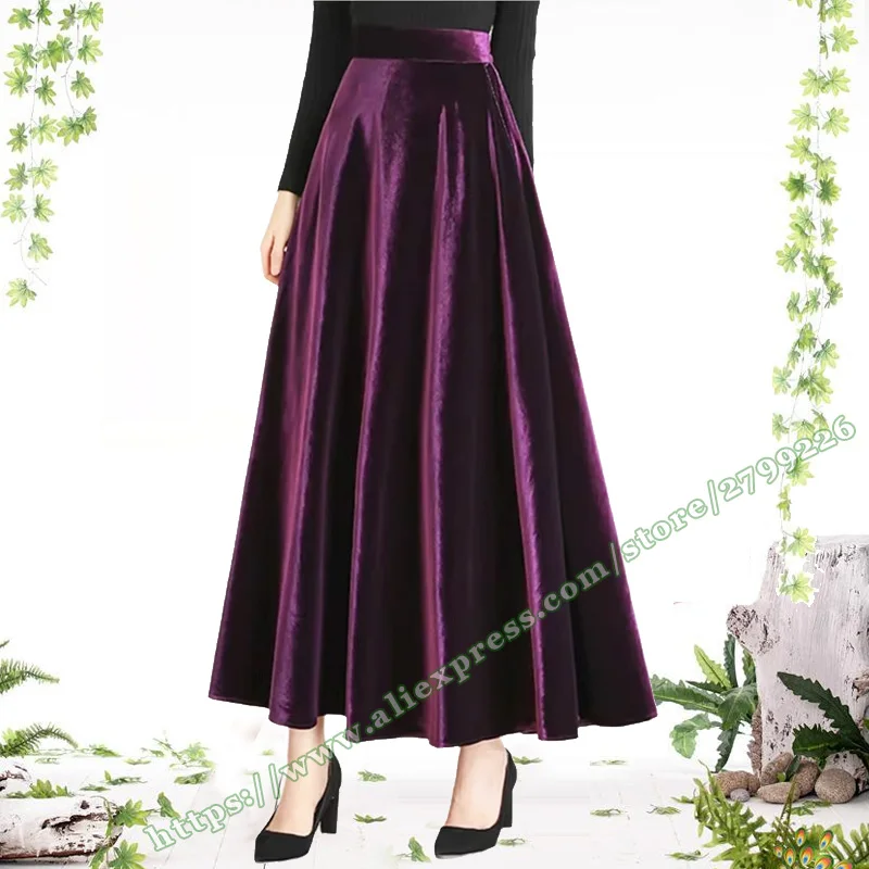 Simple Autumn Winter Wine Red Gold Velvet Elegant Fashion A-line Women's Long Skirts Purple Plus Size 5XL Maxi Skirt