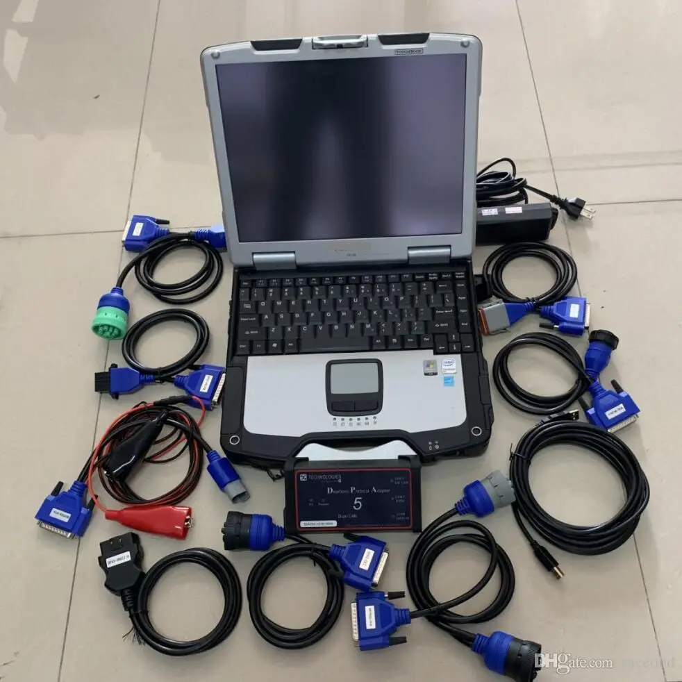 Alat Diagnostik Truk Diesel DPA5 Dearborn Adaptor Protokol 5 Tugas Berat dengan Laptop Cf30 Pc Layar Sentuh Toughbook Windows7