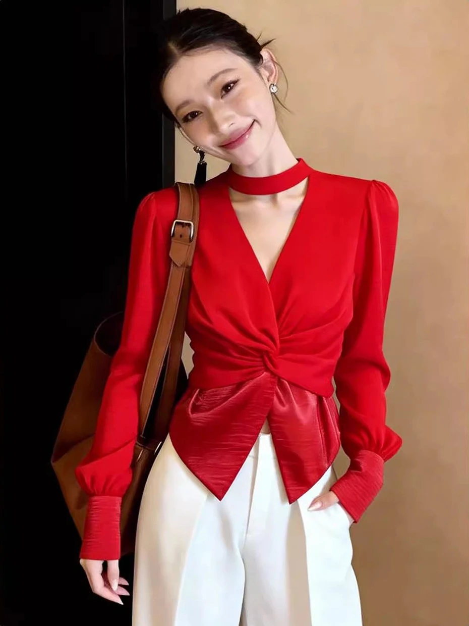 

Fashionable Korean Style Black Shirt Women's V-neck Waist-cinched Open Cardigan Spring 2026 Seasonal Versatile Stylish Model