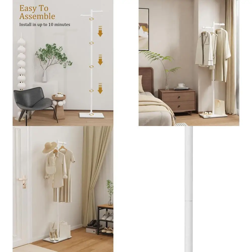 

Белая напольная вешалка-стойка Z-образной формы из металла высотой 175 см с основанием из натурального камня для верхней одежды, одежды и сумок