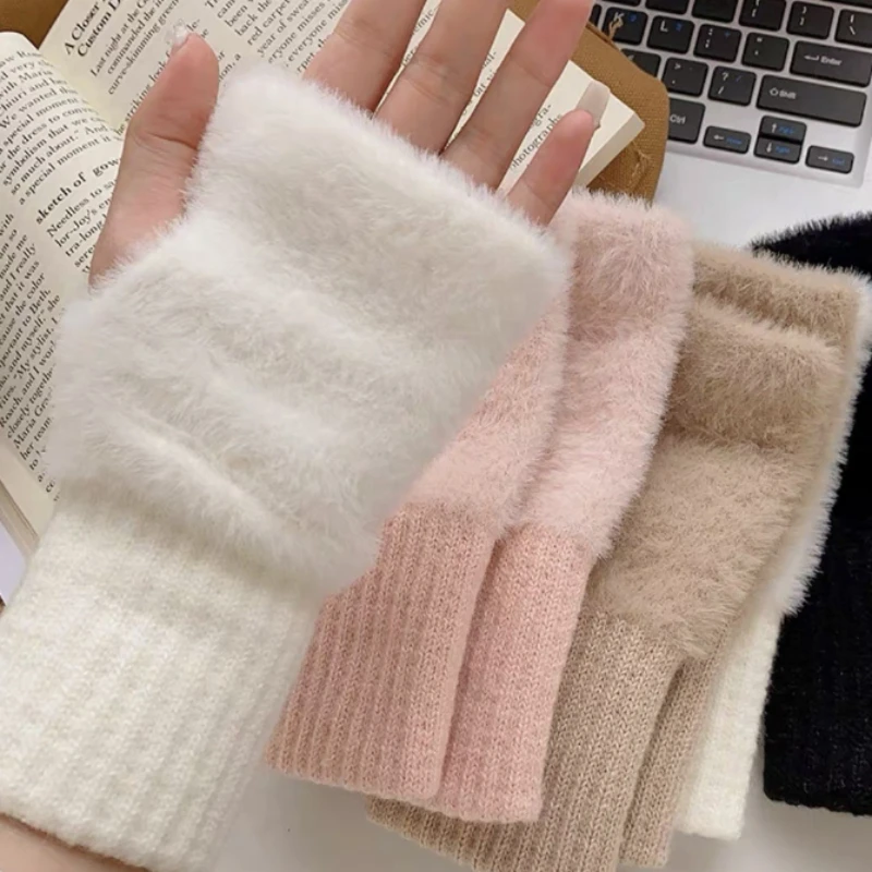 

Half Finger Gloves for Women Winter Soft Warm Wool Knitting Arm Gloves Soft Warm Half Finger Handschoenen Unisex Mitten Guantes