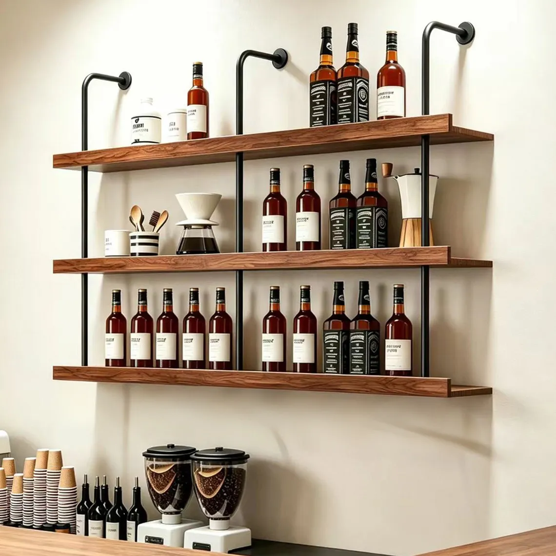 Cafe Bar Industrial Wind Wall Shelf Wall Mounted Wine Rack Multi-layer Storage Rack Wall Display Rack