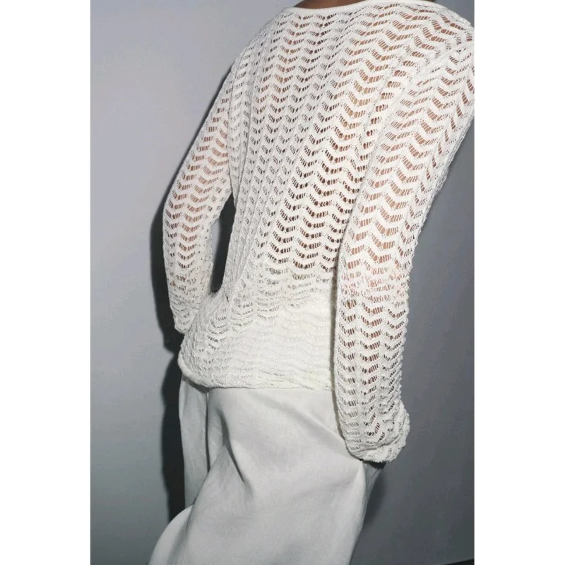 

Loose Long Sve Knitted Sweater Hollow out One oulder Design Autumn New Women's Faion Polyester Fiber round Ne Top