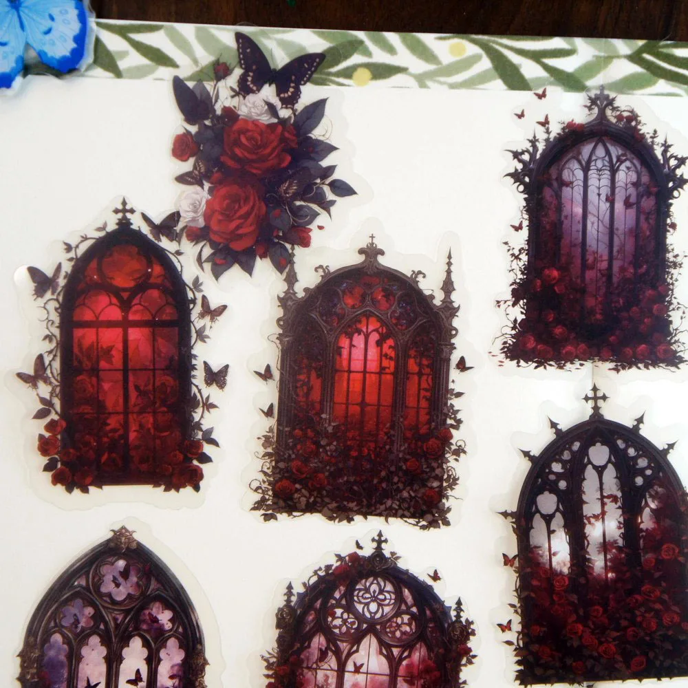 15pcs Juliet's Romantic Balcony Style PVC Sticker Scrapbooking Background DIY Gift Decoration Tag