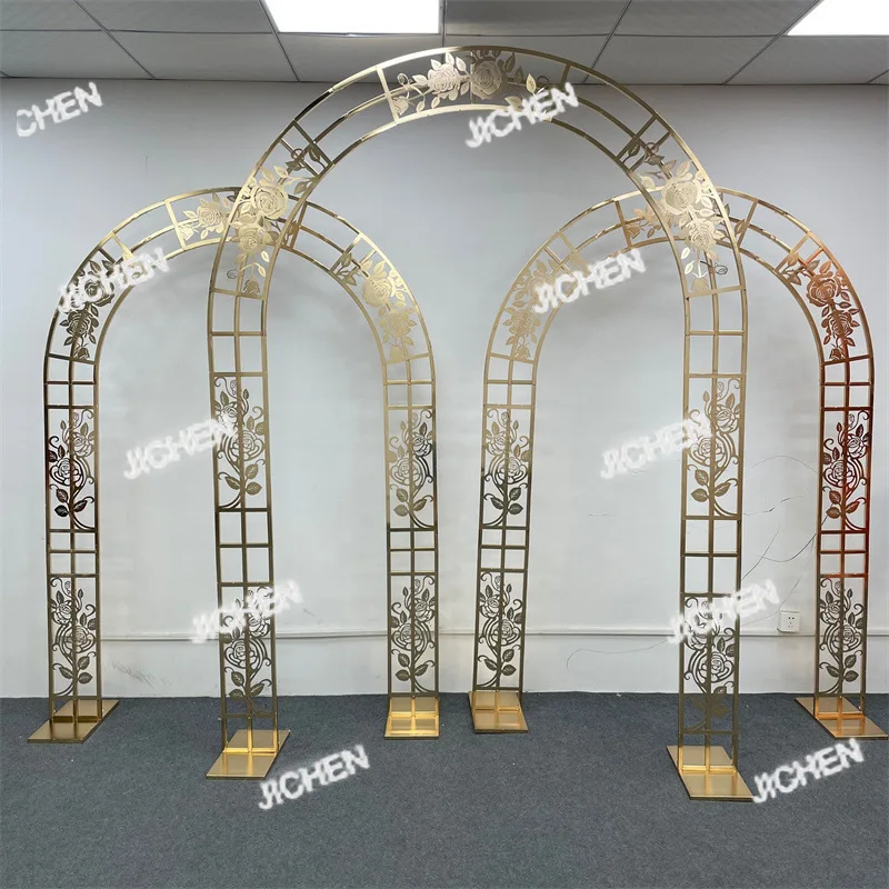 

Neu Modern Iron Arch Flower Stand Three-pole Hollow Rose Flower Stand Wedding Stage Background Decoration Props