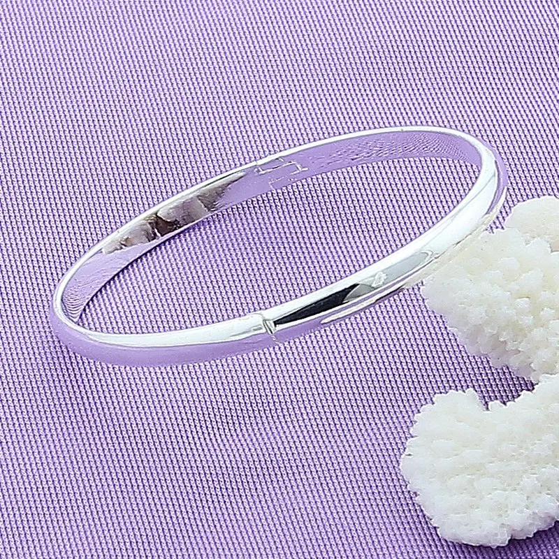 

925 Sterling Silver Openable Glossy Solid Bracelet Bangle Simple Round Bangle For Women Wedding Engagement Party Birthday Gifts