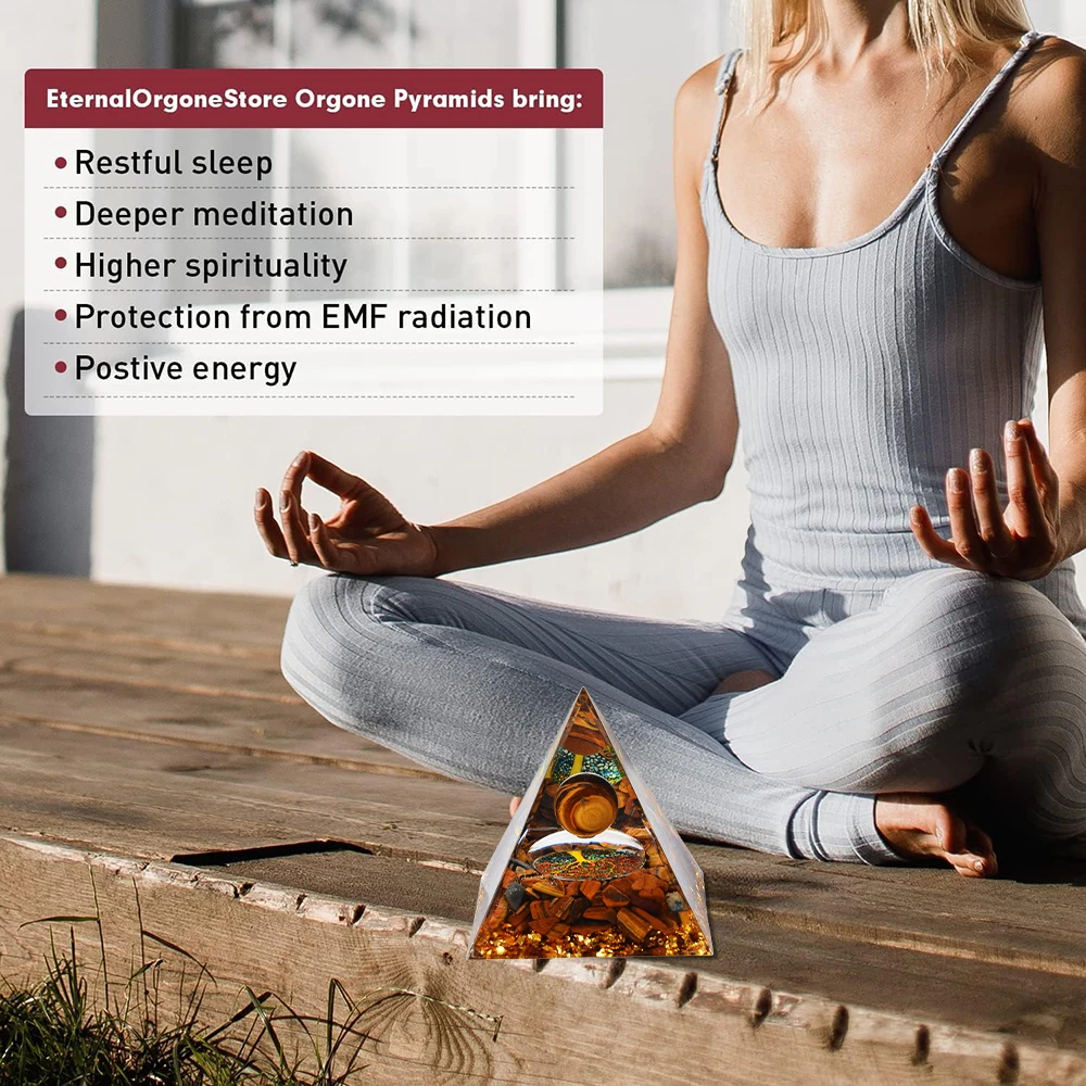 Orgone Tiger's Eye Stones Pyramid for Positive Energy,Healing Crystal Pyramids for Reduce Attracts Wealth,Prosperity Success