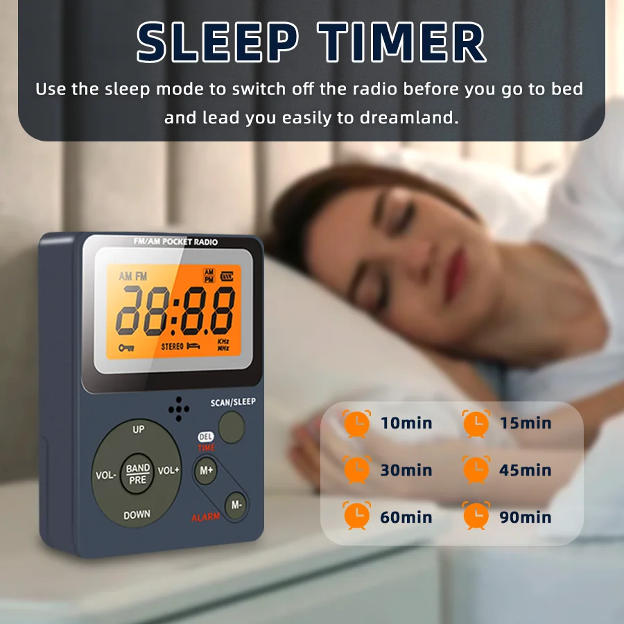 Digital Radio, FM/AM, 2 Band Stereo Music Receiver, Portable Pocket Radio with Headphones, LCD Screen, 2xAAA Dry Battery Powered