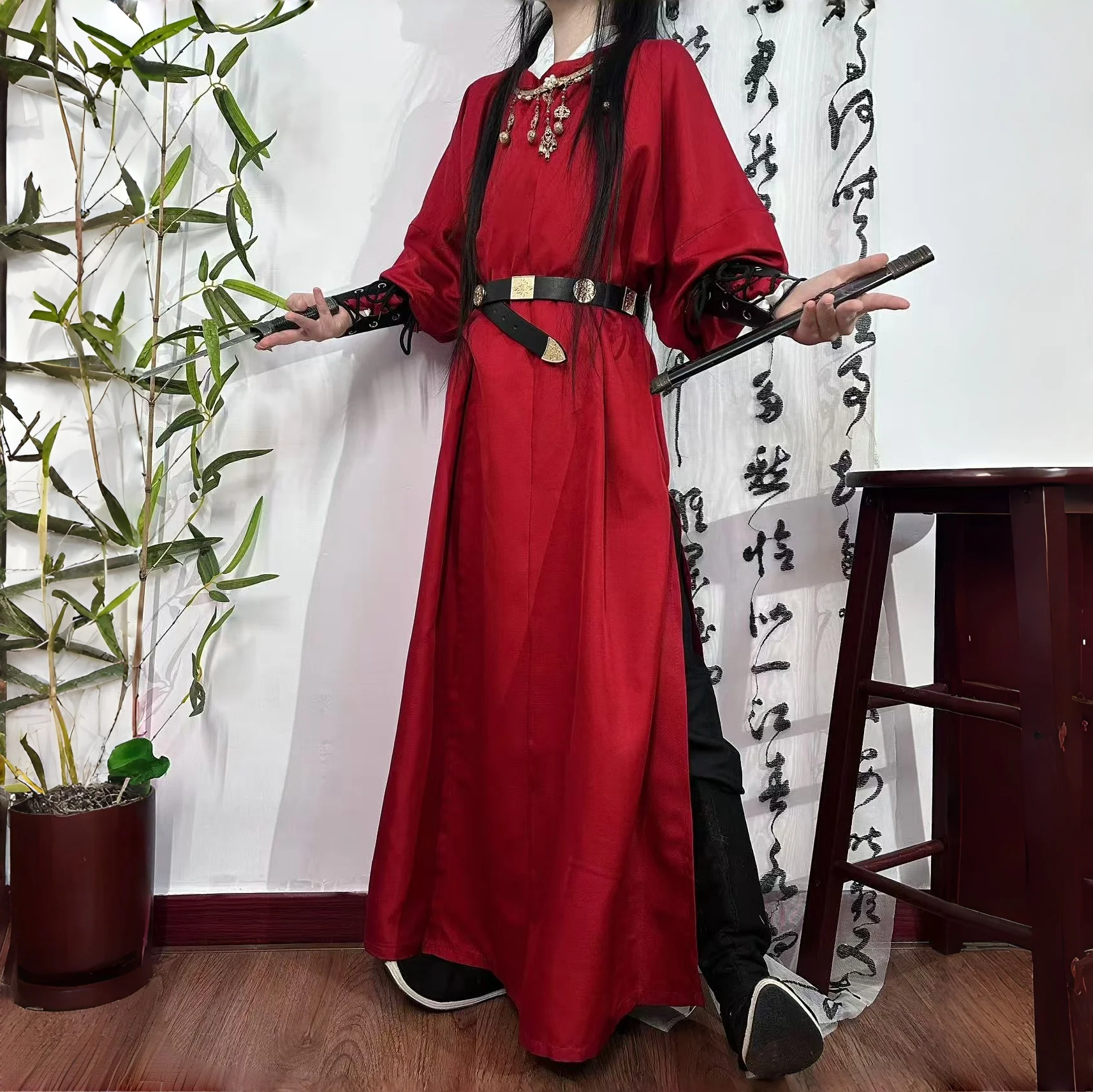 

Blue Forgetfuln Cosplay Costume round Ne Long T Top Neutral Ancient Sle Youthful Hanfu Suit for Women