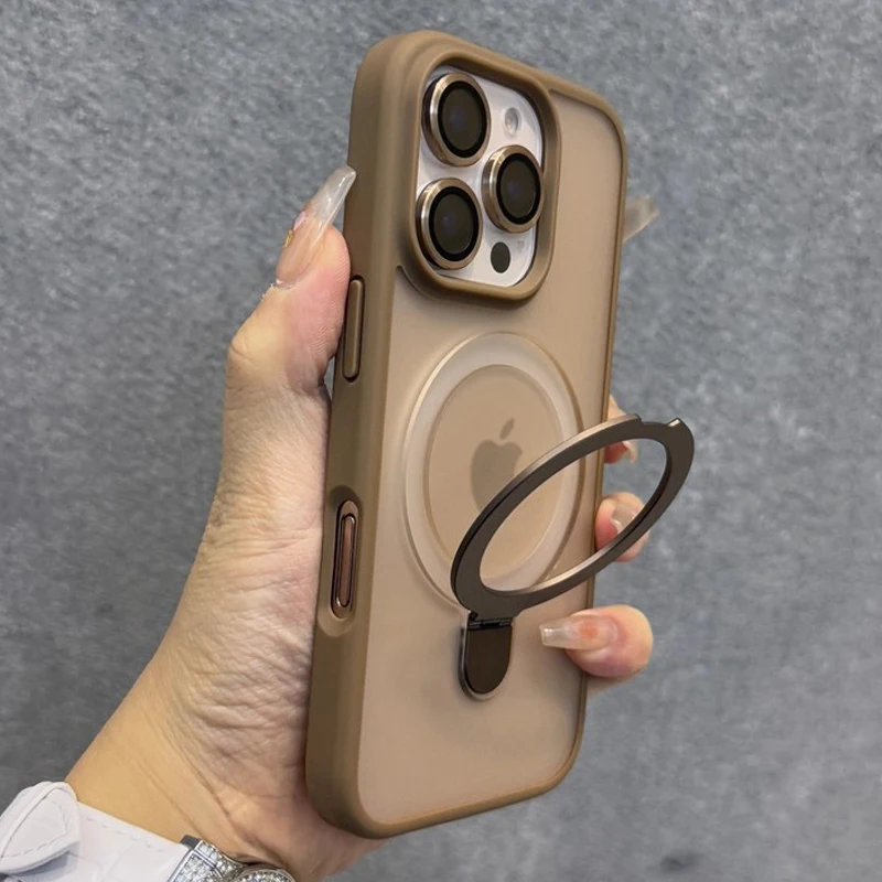 ماتي حلقة حامل زجاج عدسة جراب هاتف آيفون 16 15 14 13 12 11 17 برو ماكس 17 الهواء 16e ل Magsafe اللاسلكية المغناطيسي غطاء
