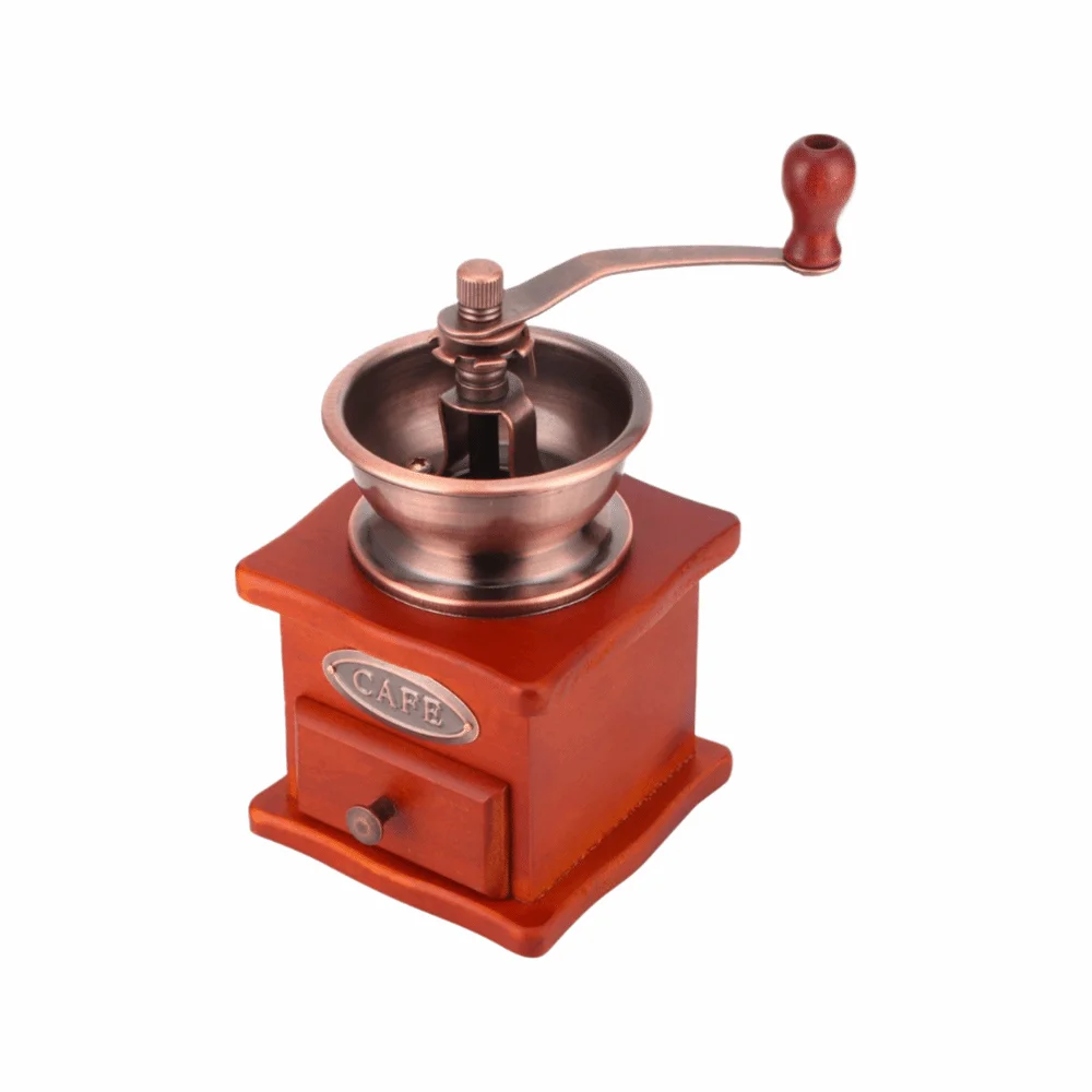 Vintage Style Manual Coffee Grinder Drawer Type Hand Cranked Coffee Bean Mill Wooden Body Exquisite Design