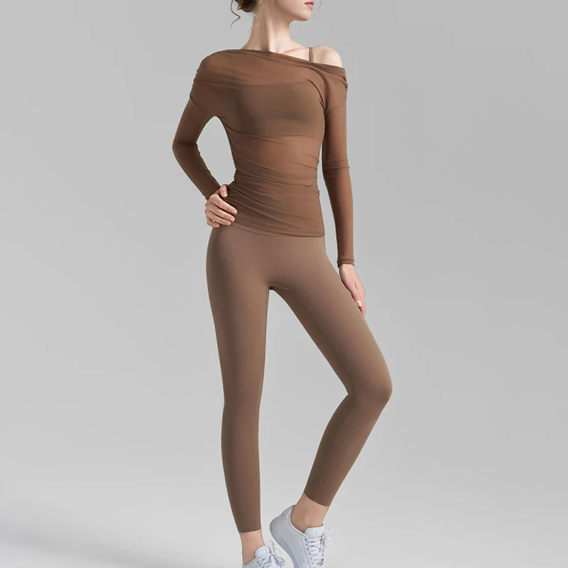 

Yoga Tops Women's Mesh Long Sleeve Breathable Yoga Wear Top T-Shirt Quick Dry Sports Fitness Clothing Workout Gym Sports Pants