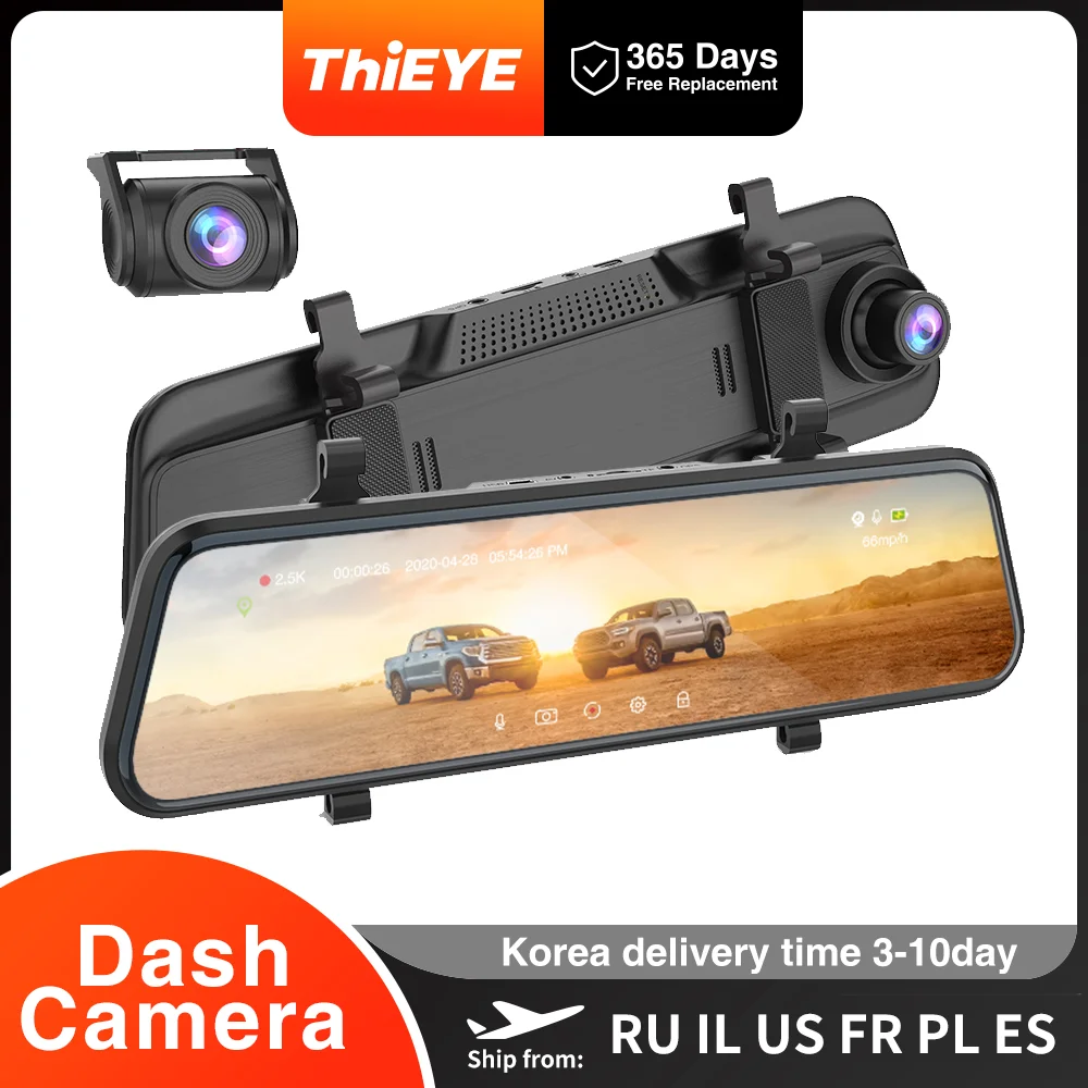 Car DVR 2.5K Resolution Touch Screen Video Recorder Car Dash Cam with Night Vision Dual Lens Mirror Rearview Dash Camera