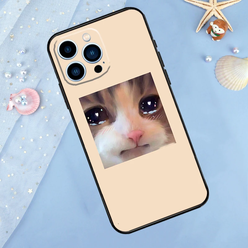 Crying Cat Memes Phone Case For iPhone 15 16 Pro Max 13 11 12 14 Pro Max XR XS X 7 8 Plus 12 13 Mini Cover