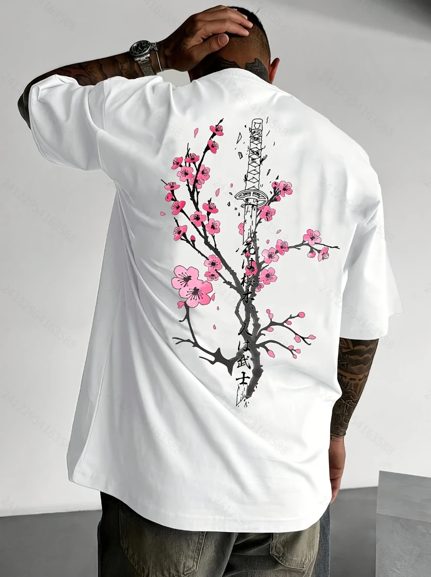 Japanese Samurai Sword Cherry Blossom Oversized Tee