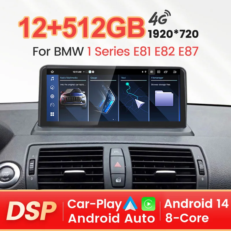 NaviFly 12 + 512GB Android 14 Auto sans fil CarPlay Autoradio pour BMW série 1 E87 E81 E88 E87 systèmes intelligents 2 Din autoradio