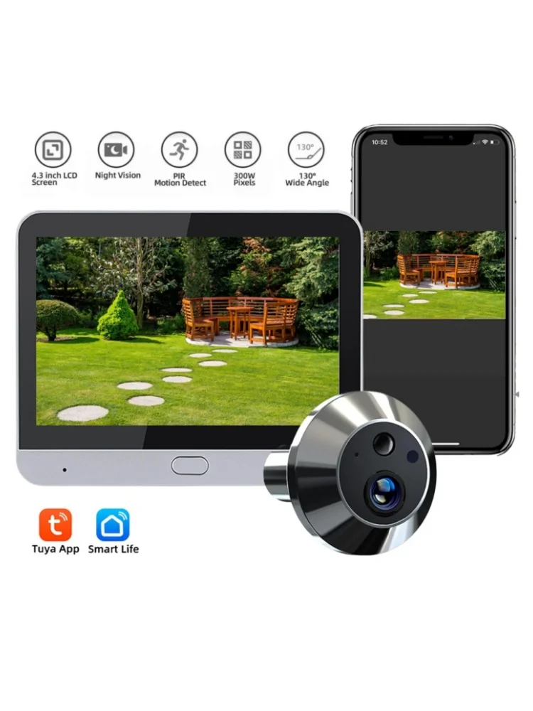 Smart Life Home Security Drahtlose 2.4G Wifi 3MP Türspion-Kamera mit Tuya PIR-Erkennung und 4,3-Zoll-Bildschirm