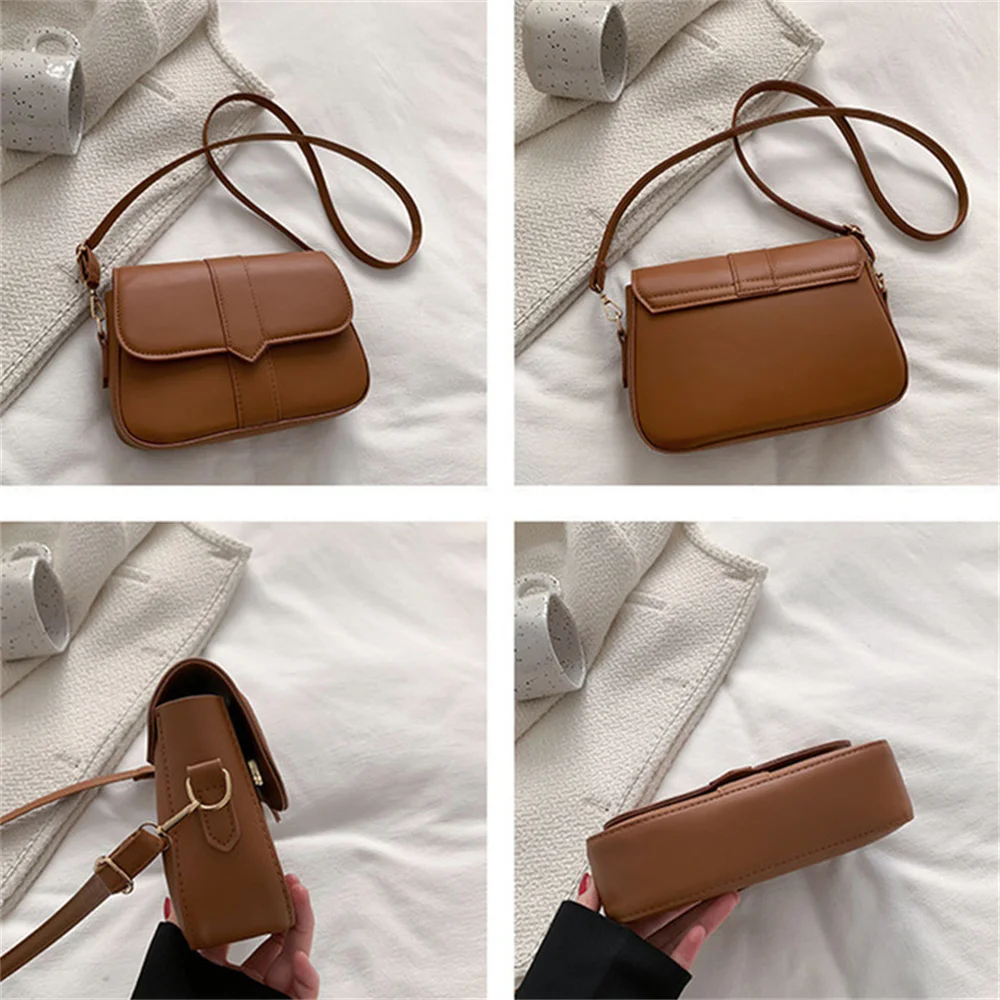 Fashion Shoulder Bag Women PU Leather Crossbody Bag Simple Solid Color Flap Messenger Bag Designer Handbags Trendy Saddle Bag