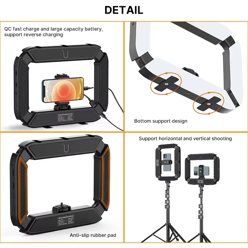 Original Ulanzi U200 Intelligent Handheld Video Drilling Rig With Ring LED Selfie Light Compatible With Mobile Phone Camera