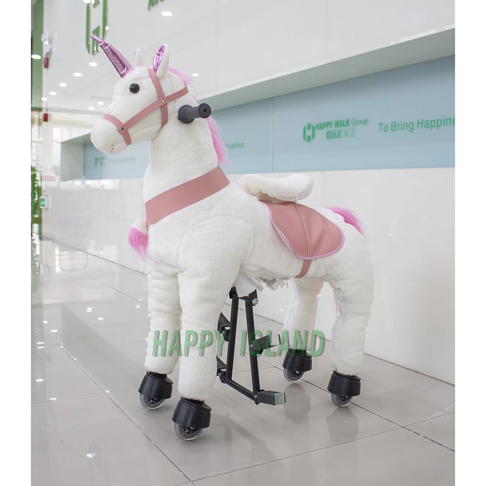 Ride on Horse Toy Kid Cute Donkey Ride on Toy for 5-12 Years Premium Riding Horse Plush Animal Toy Walking Horse with Wheels