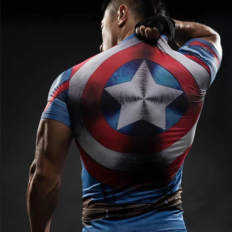 Dis Super Hero 3D Men\'s T-shirt Street Fashion Personality Short-sleeved Versatile Fitness Casual Shirt Street Round Neck