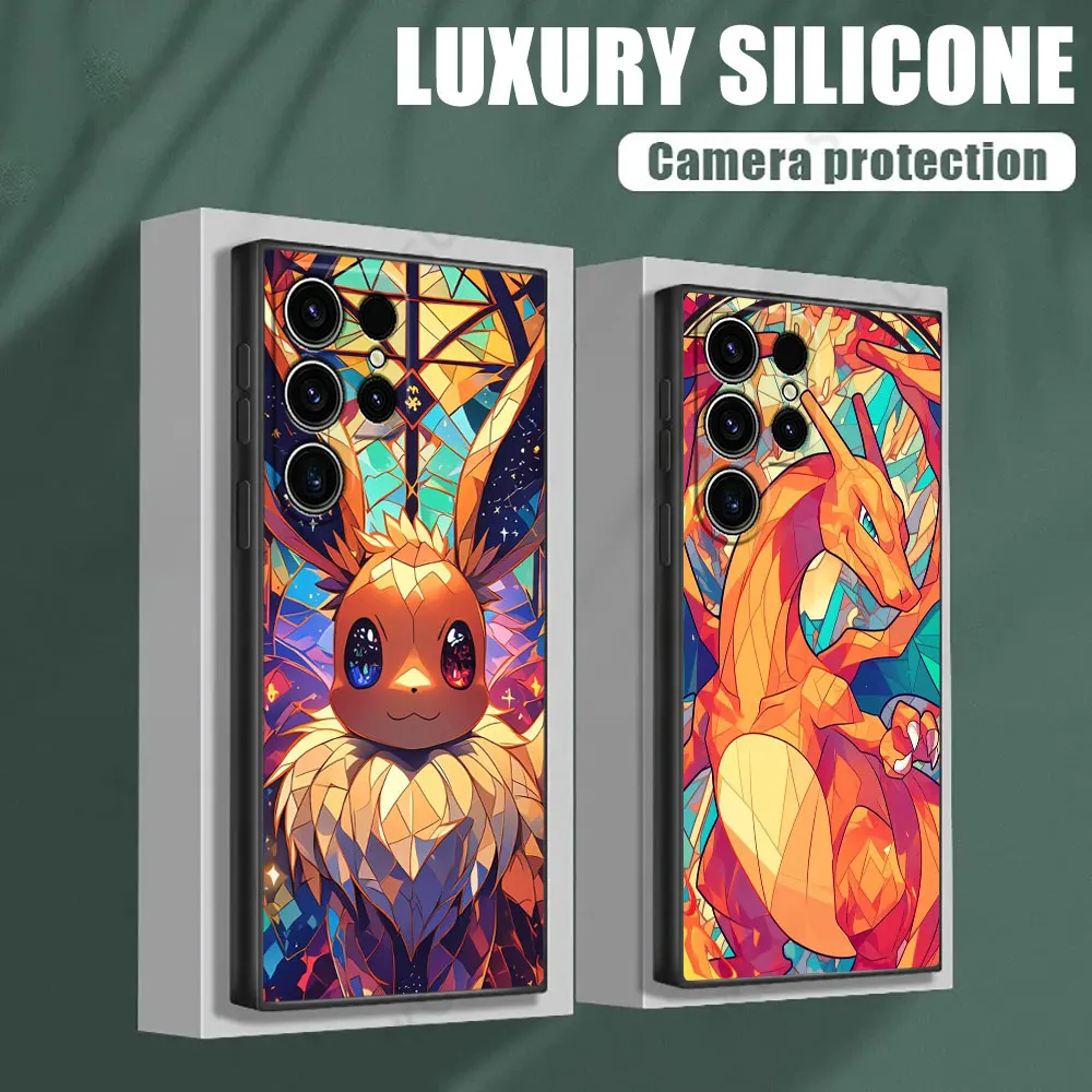 

Eevee Charizard Bulbasaur Glass Soft S25 Case For Samsung Galaxy S24 S23 S20 S21 FE S22 S25 Ultra 5G S10 Plus Black Phone Cover