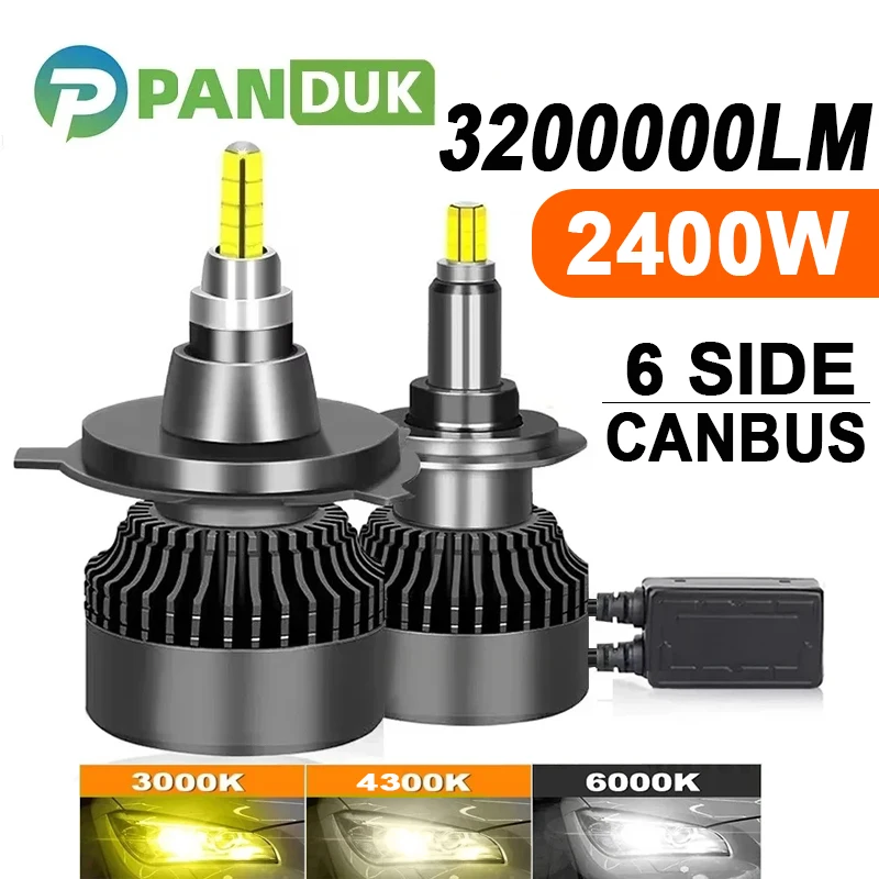 

PANDUK Car Headlight Bulb 360 H4 H1 3200000LM 2400W Canbus H7 LED HB4 9012 HIR2 H11 9006 9005 Fog Lamps 3000K 4300K 6000K 12V