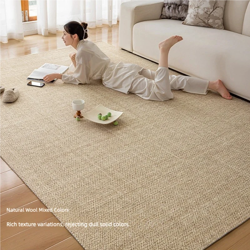 Large-Area Wool Carpet Dirt-Resistant Solid Color Wabi-Sabi Plain Color Bedroom A High-End Feel Carpet Living Room