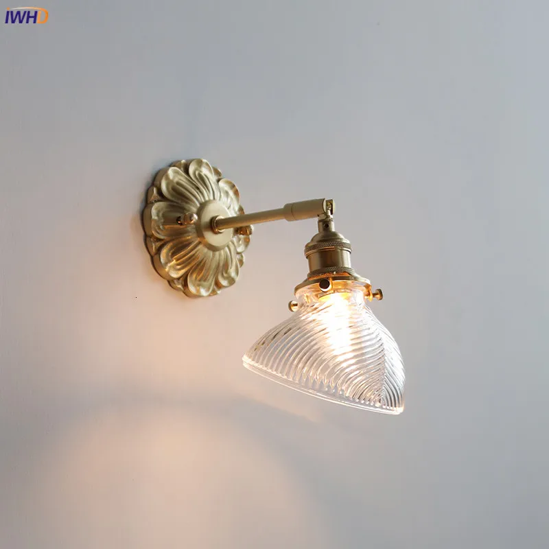 

IWHD Clear Shell Glass LED Wall Lamp Sconce Up Down Bedroom Bar Stair Bathroom Mirror Light France Europe Style Copper Wandlamp