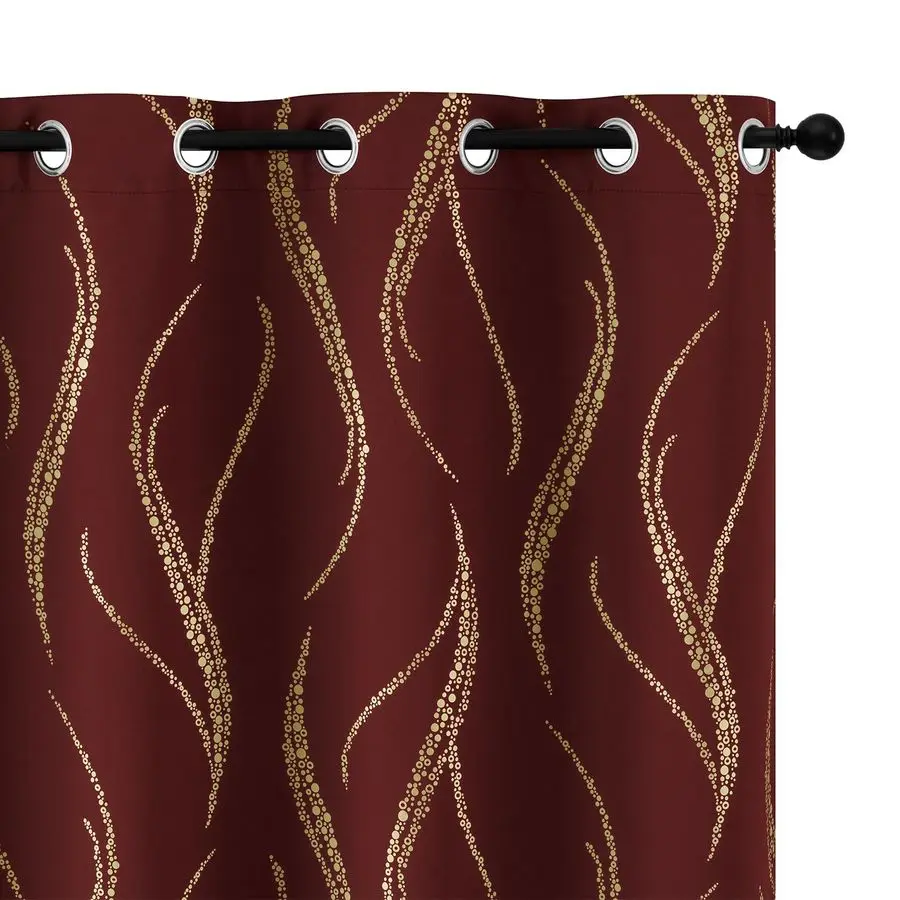 

Blackout Curtains 84 inch Length Living Room Thermal Insulated Gold Wave Line Dots Pattern Curtains Room Darkening Grommet Curta