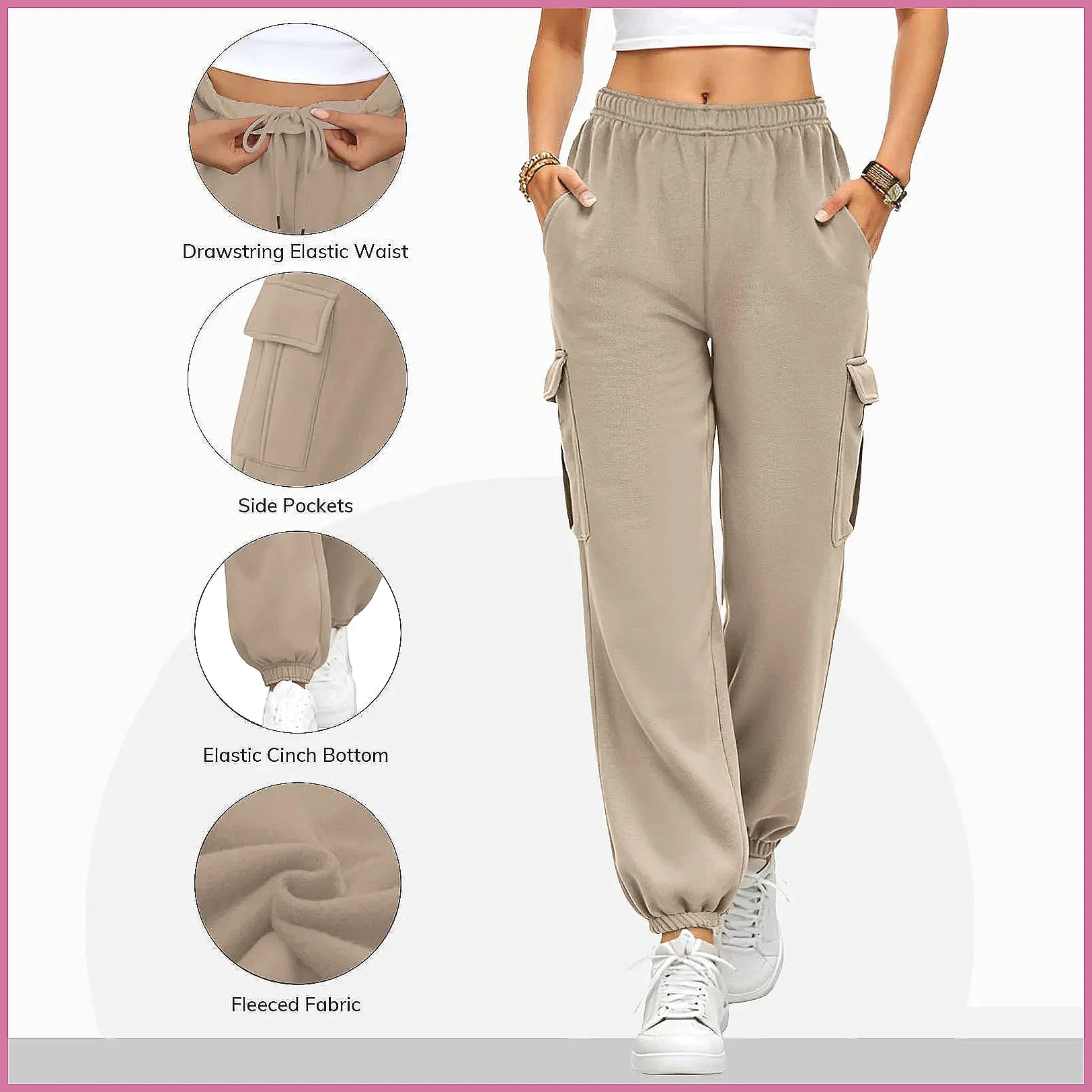 Women's Cargo Yoga Pants with Pockets, Stretch Flared Leg, Loose Fit Sport Pants