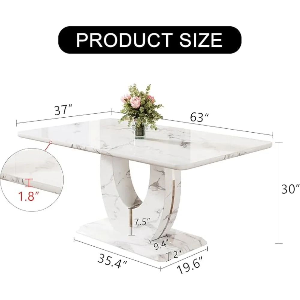 63”Modern Dining Table for 6,Rectangular Kitchen Table with Faux Marble Tabletop ＆ Ideal for Dining Room, Kitchen Room