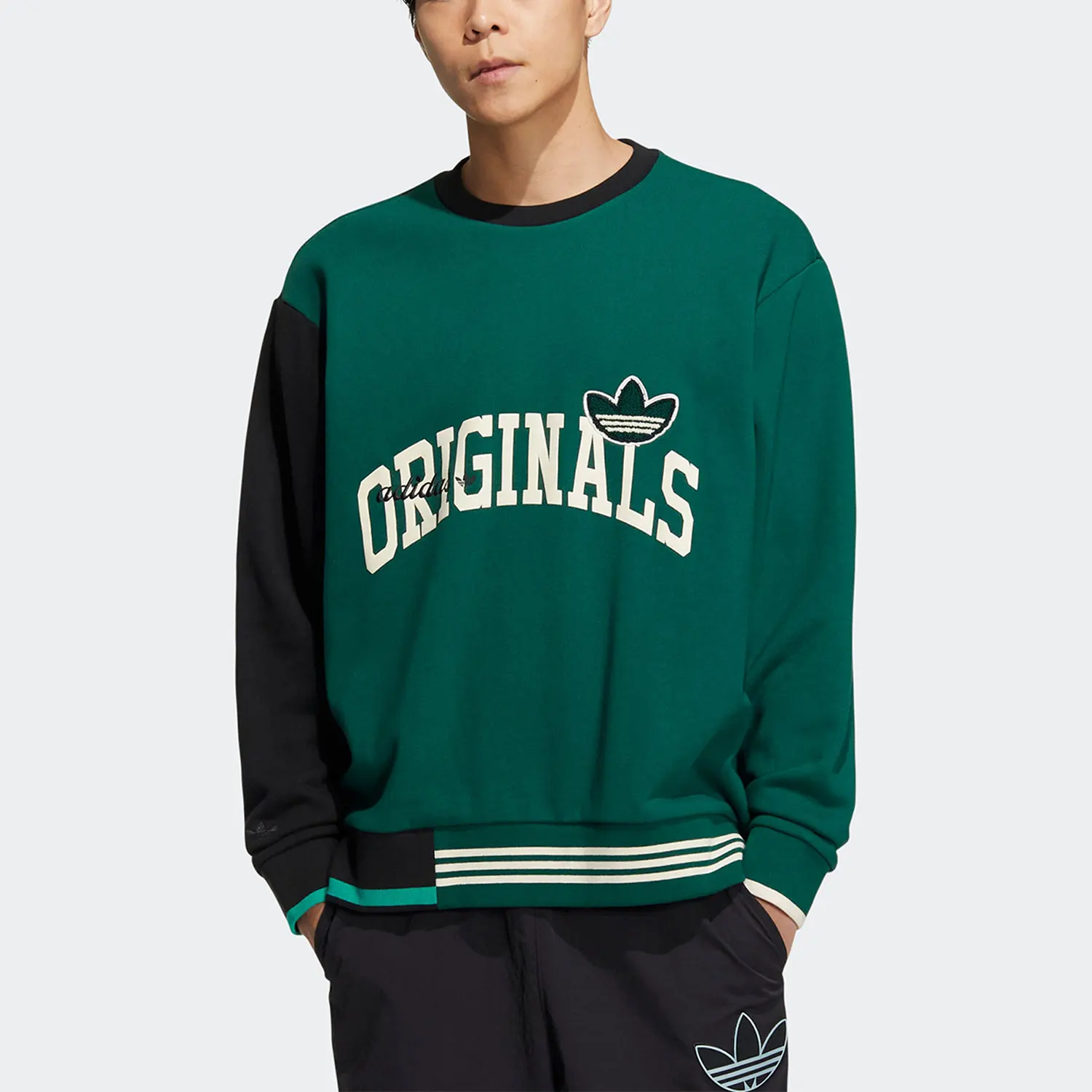 Adidas genuine clover men's patchwork contrasting round neck pullover sweatshirt HZ8923
