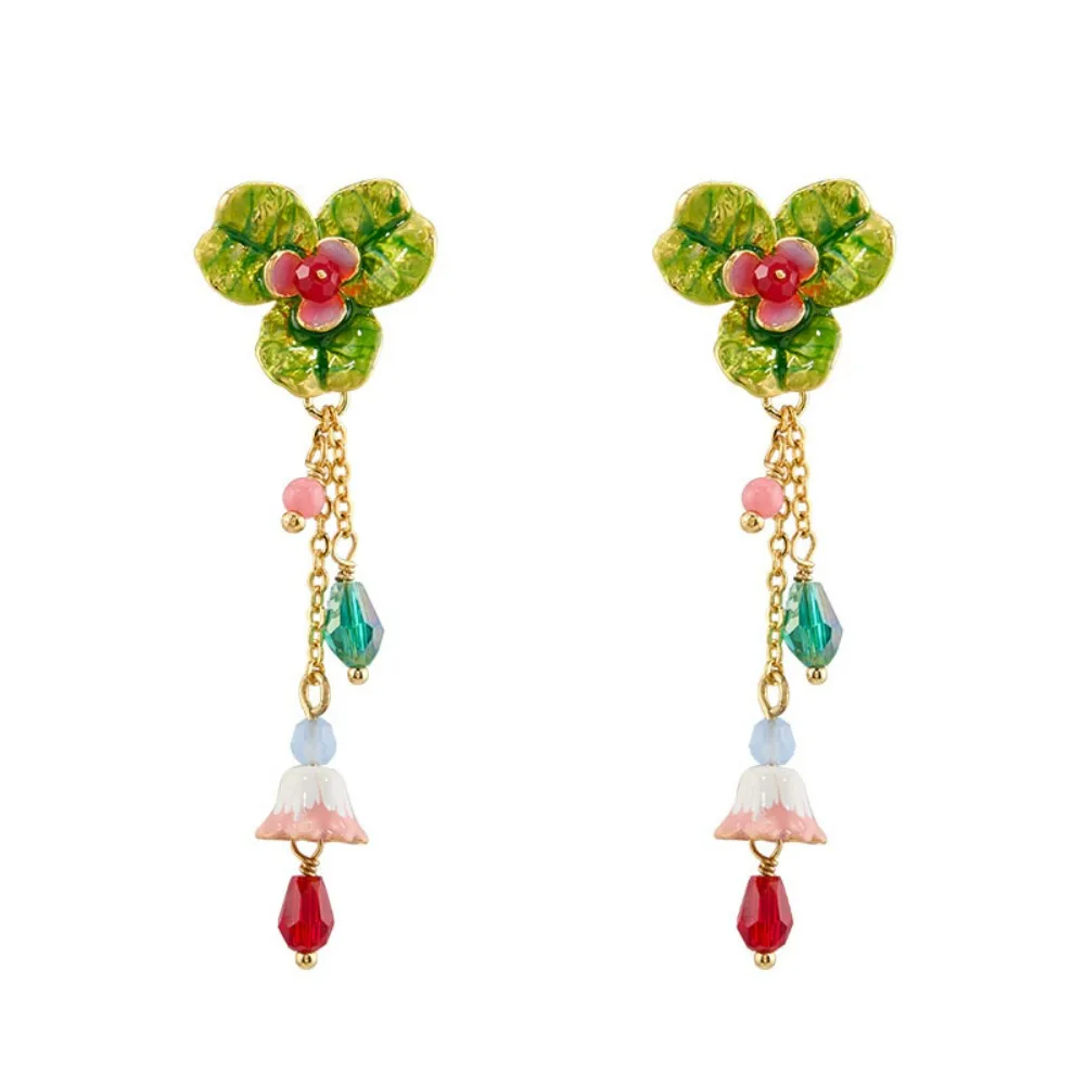 

2025 Autumn Winter New Forest Style Hand-painted Enamel Sorrel Tassel Earrings Niche Simple Fashion Exquisite Long Earrings