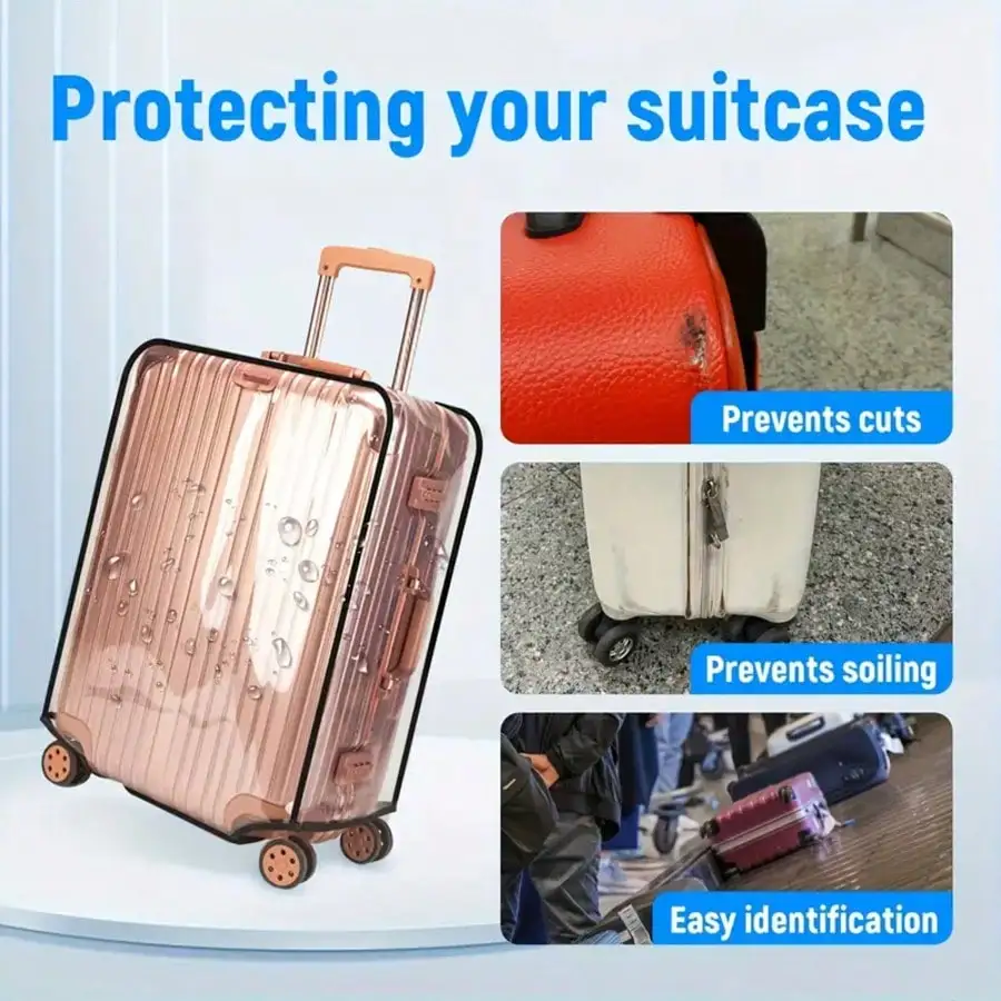 3-Piece Transparent PVC Luggage Cover - Scratch-Resistant, Fits 20/24/28-Inch Luggage, Reinforced Edge