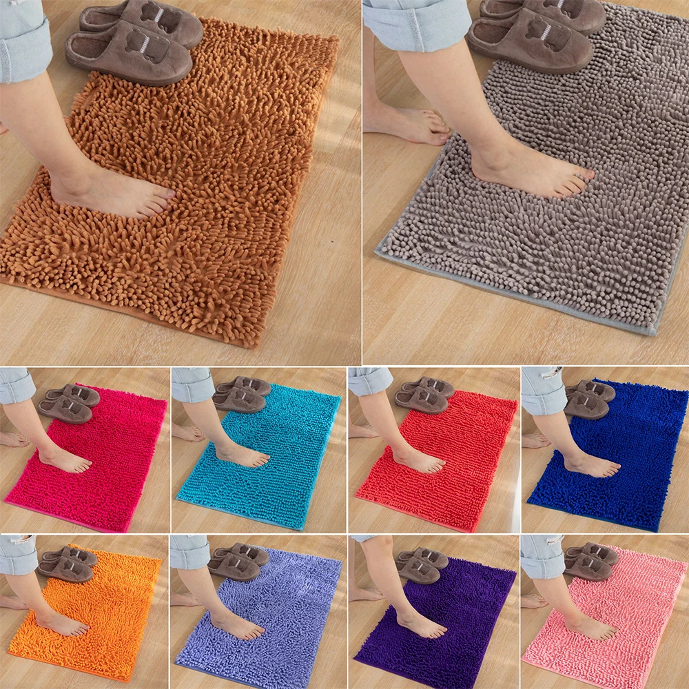 

Solid Color Bathroom Mat Bath Carpets Chenille Water Absorption Bathtub Washbasin Floor Mat Non-slip Toilet Rug Plush Foot Mat