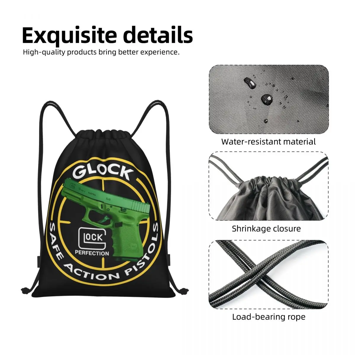 Cool Glock 19-mochila con cordón para hombre y mujer, saco de entrenamiento de pistola, portátil, para gimnasio