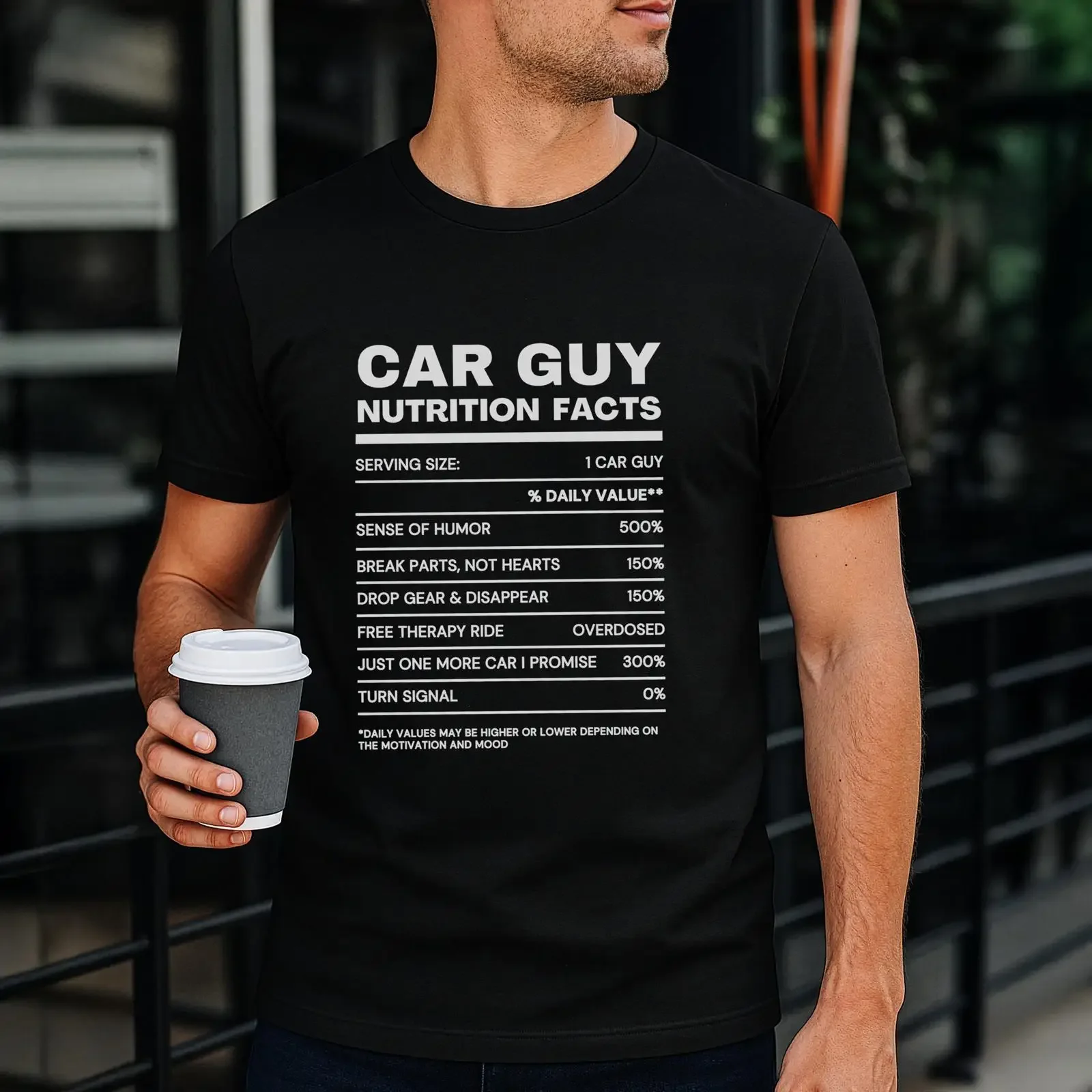 Car Guy Nutrition Facts T Shirt Funny Lover  vintage Washed Soft streetwear Top For Everyday Wear Casual Comfortable graphic