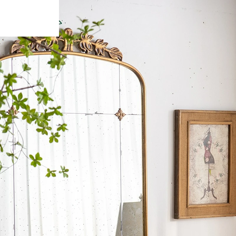 French romantic home imitation bronze mirror retro wrought iron oversized floor fitting mirror garden wabi sandy wind wall hangi
