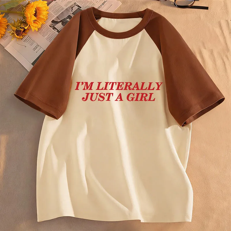 Y2k T-Shirts mit Aufdruck „I'm Literally Just A Girl“ für Kinder, Kinder-T-Shirt für Mädchen, Sommer, Frühling, lässiges Top-T-Shirt