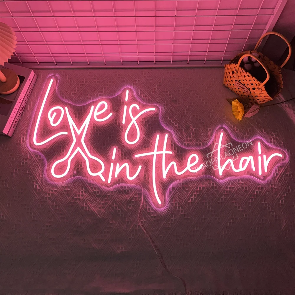 Love is in the Hair Barber Shop Neon Lights Barber Studio Neon Led Sign Beauty Salon Neon Lights Wall Art Decor for Barber Shop