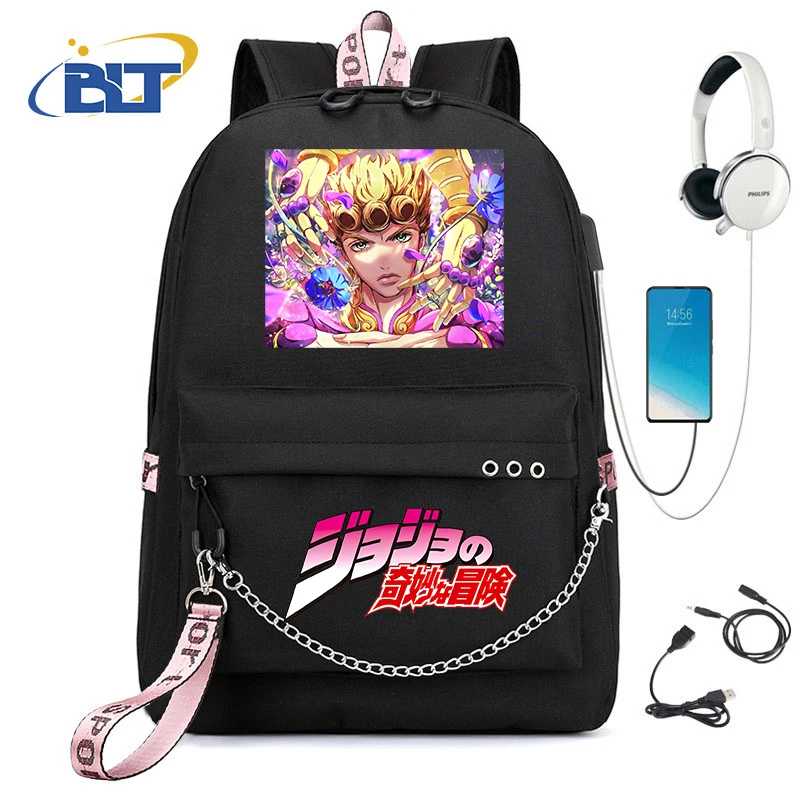 

Jojo Bizarre Adventure anime print student schoolbag USB backpack girls casual bag back to school gift