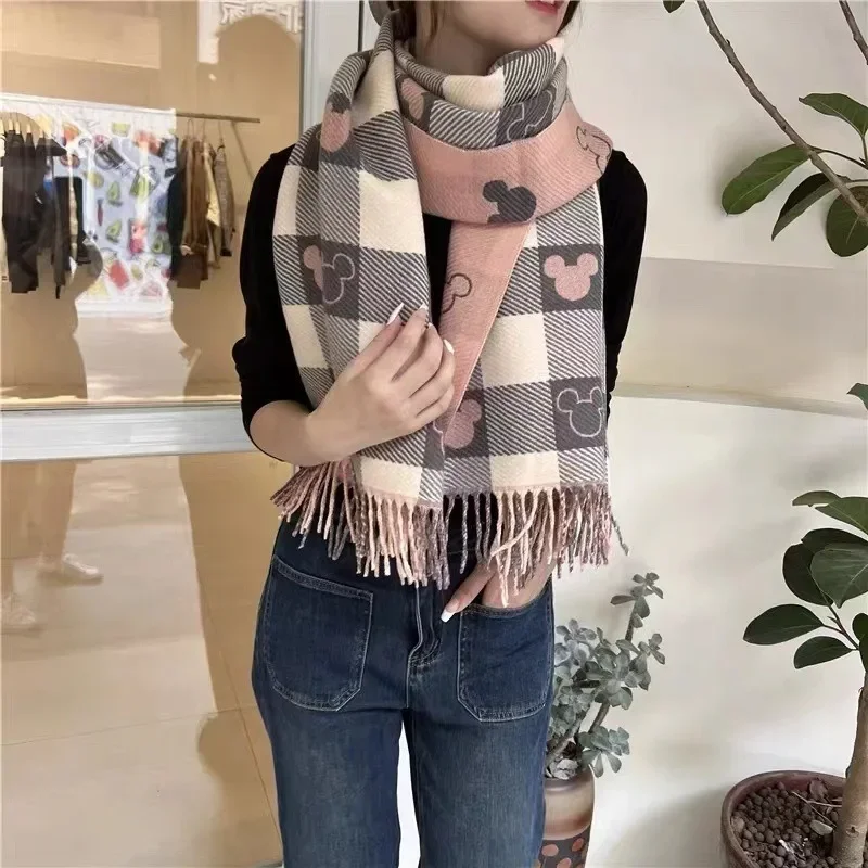 2024 Winter Double sided love plaid Scarf Women\'s Double-sided Shawl Imitation Cashmere Retro Foreign Style Fashion All-match