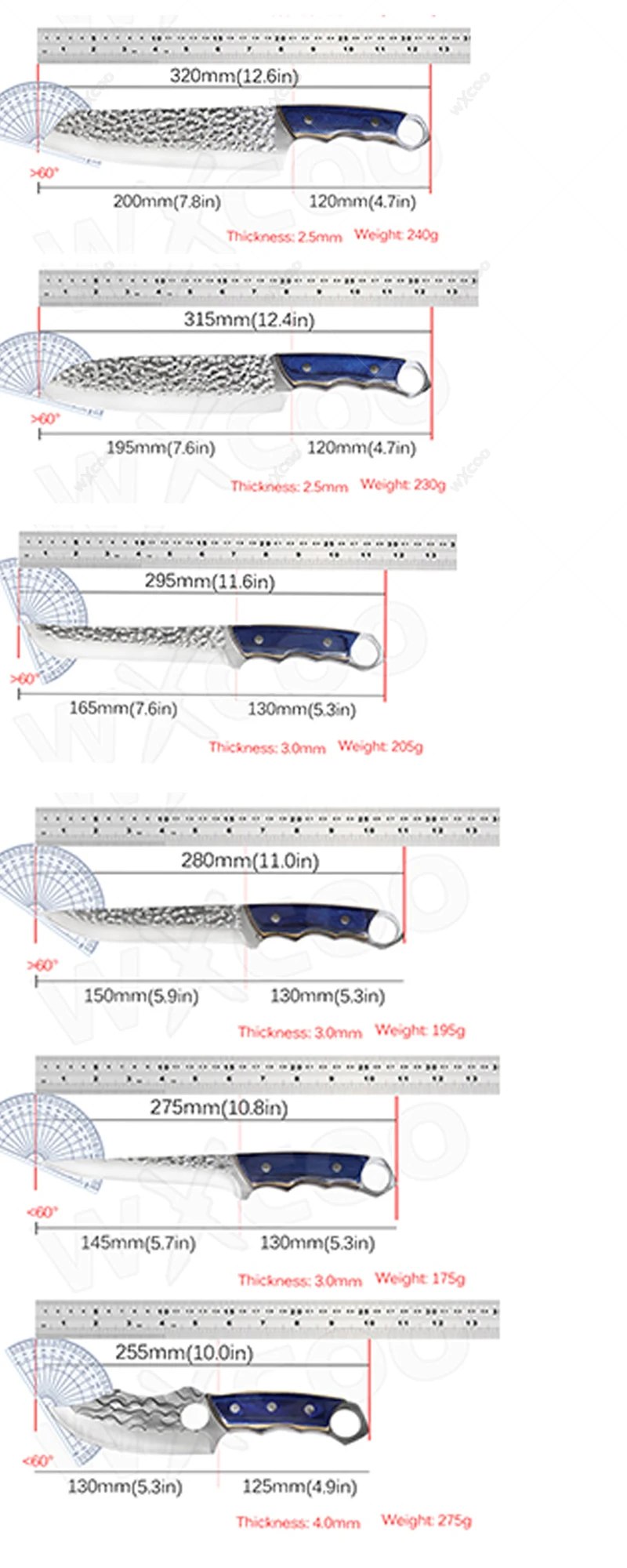 1-7pcs Kitchen Knife Set Handmade Forged Sharp Chef Slicing Boning Meat Santoku Boning Fruit Utility Knives with Knife Block